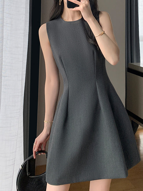 sleeveless gray flare mini one piece