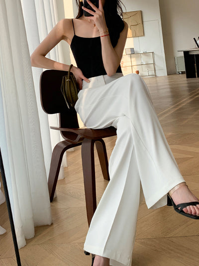 【即納】high waist straight slim tuck pants