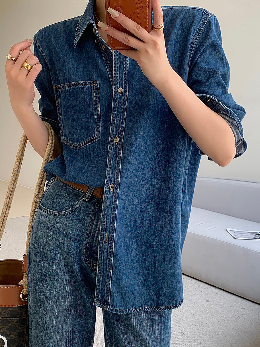 retro blue denim shirt