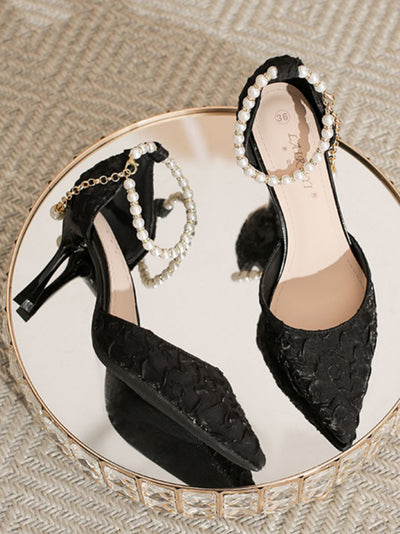 pearl strap pointed toe pumps