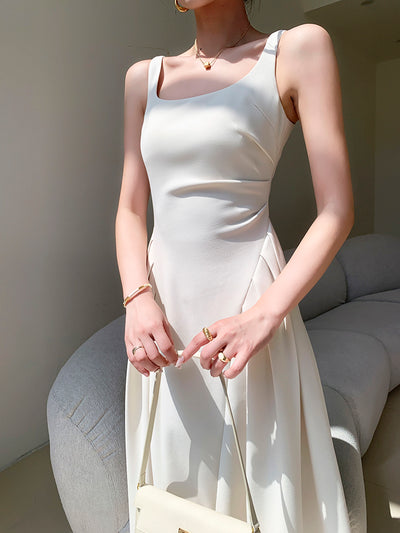 square neck slim fit a line long dress