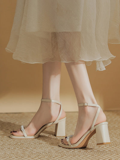 pearl bijou chunky heel sandals