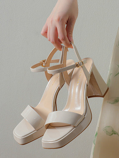 square toe chunky heel strap sandals