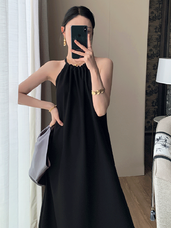 2way halter neck camisole black dress