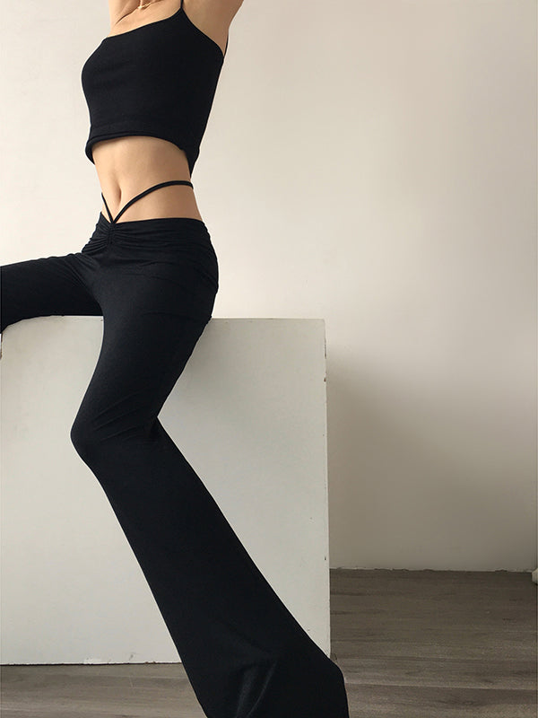 black drawstring boot cut pants