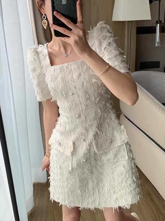 high end square feather like white one piece