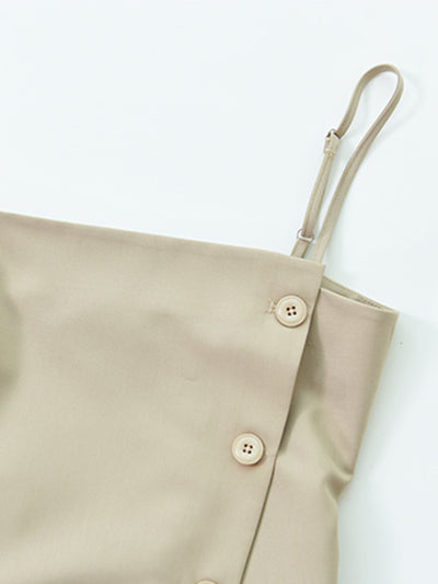 side button tops wide long pants setup