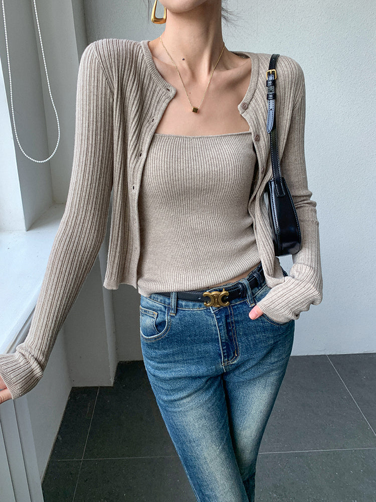 sweater long sleeve tops camisole 2 piece set