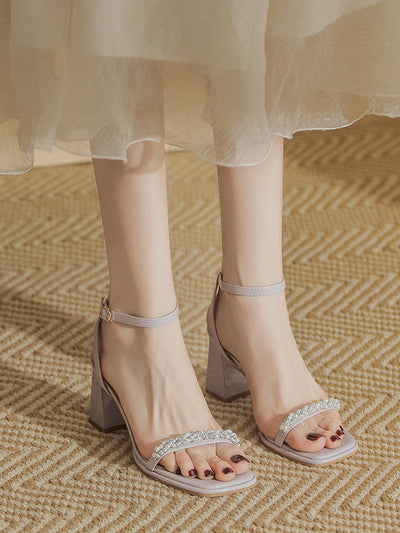 pearl bijou chunky heel sandals