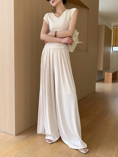 high waist smooth wide long pants