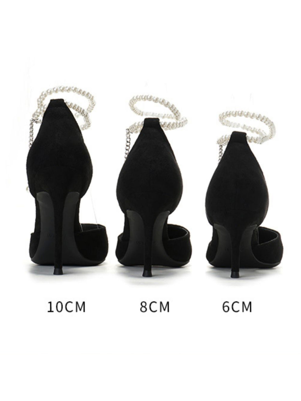 pearl strap stiletto toe black sandals