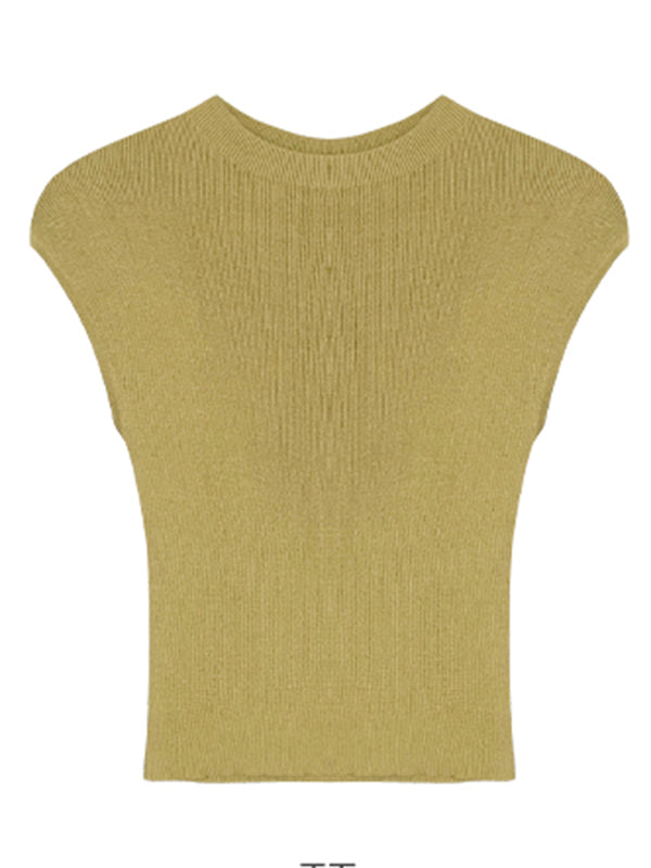 round neck french sleeve slim knit tops