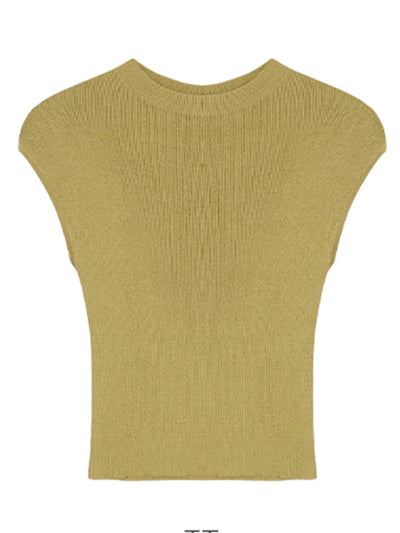 round neck french sleeve slim knit tops
