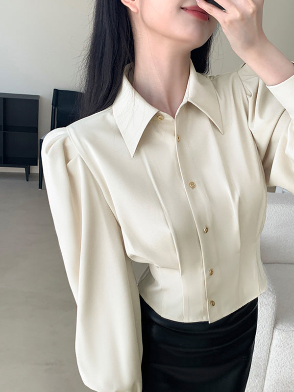 puff long sleeve white beige shirt