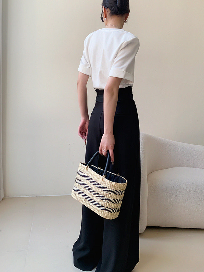 high waist slim wide black pants