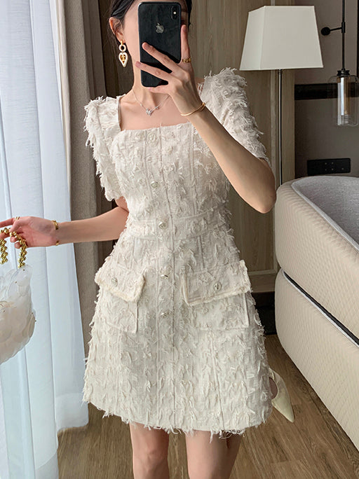 high end square feather like white one piece