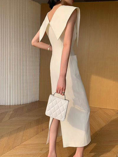 big collar sleeveless slim tight long dress