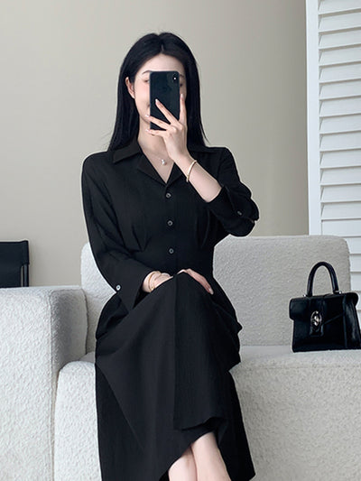 button shirt black long dress