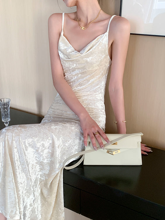 off white velour camisole mermaid long dress