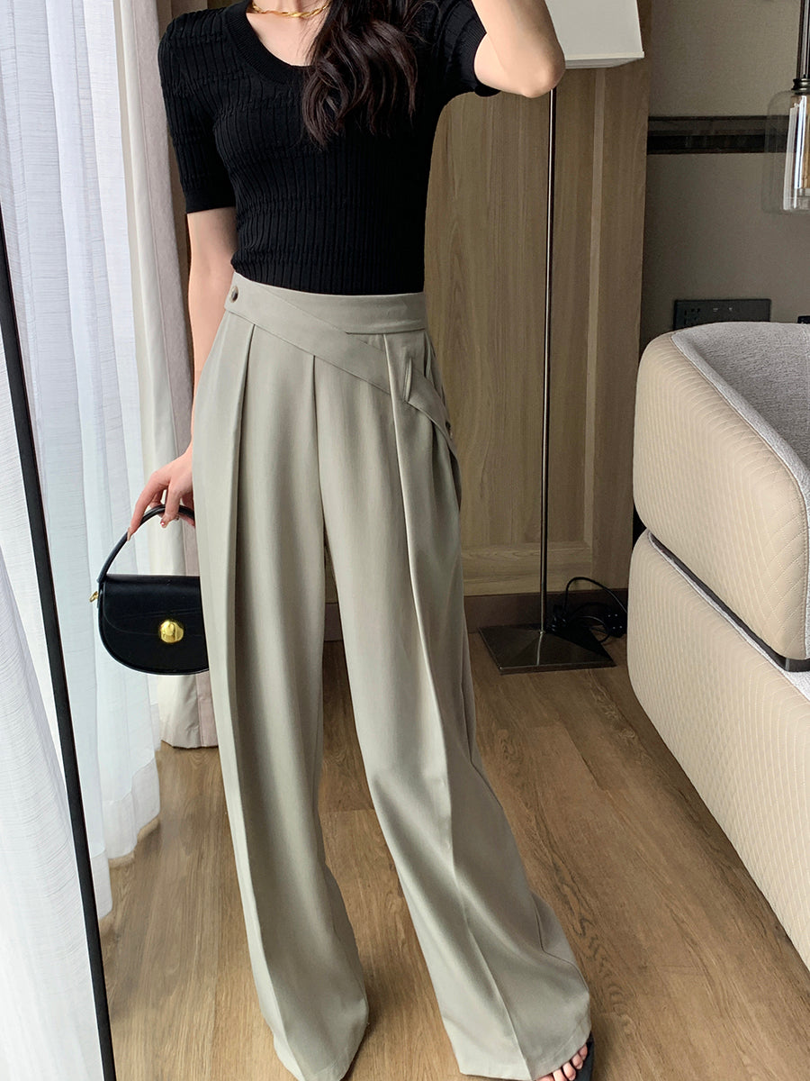 diagonal belt wide leg pants