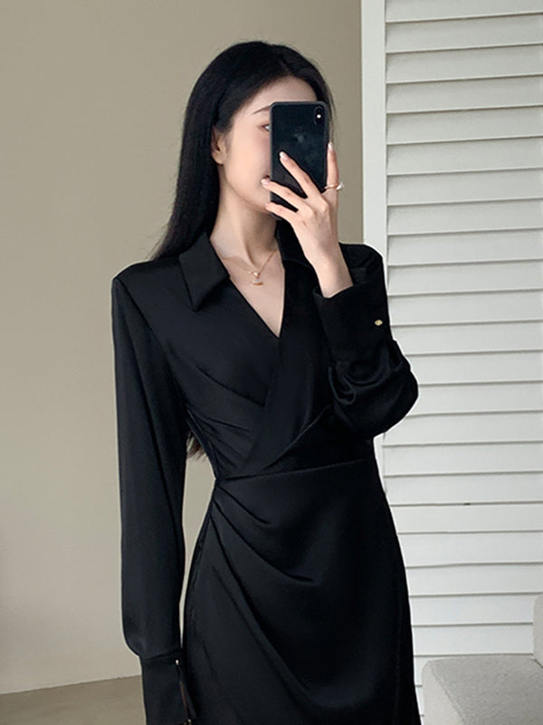 high end waist slim drape shirt dress