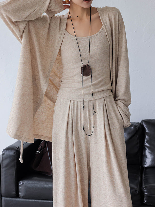 cardigan top camisole wide leg pants 3 piece set