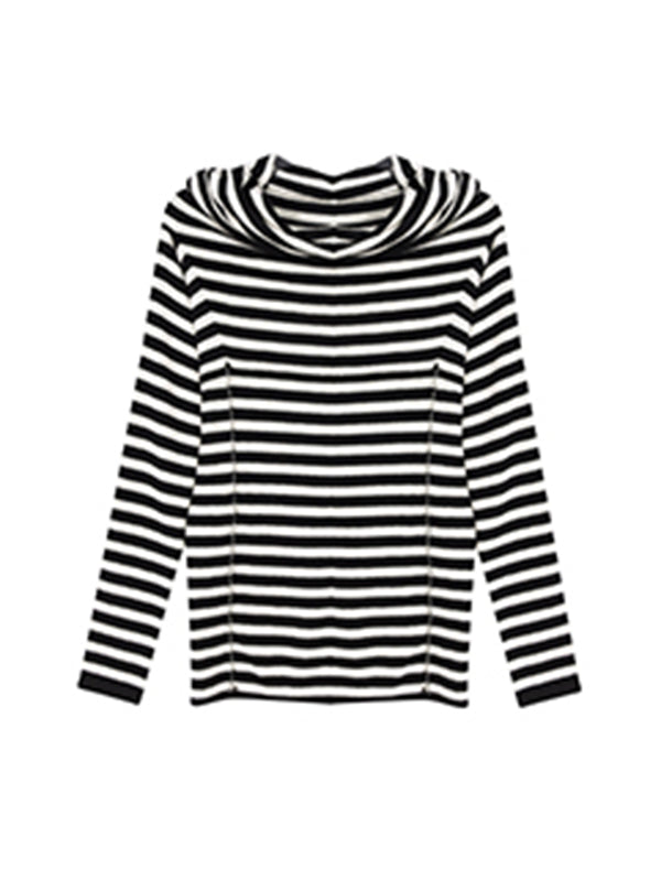 stripe off shoulder long sleeve slim fit tops