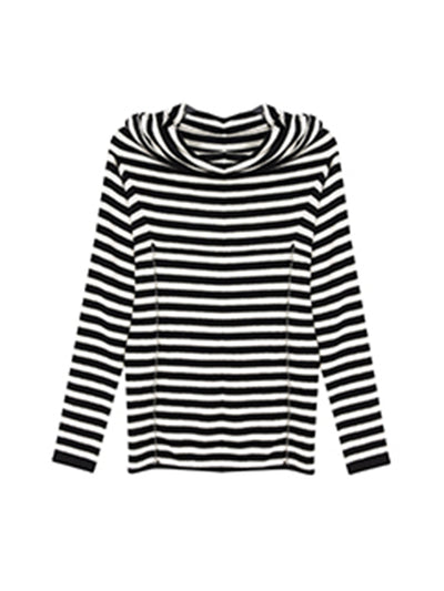 stripe off shoulder long sleeve slim fit tops