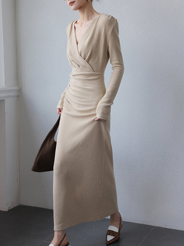 milk tea color v neck long one piece