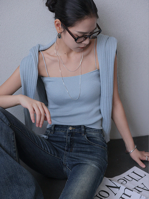 sweater long sleeve tops camisole 2 piece set