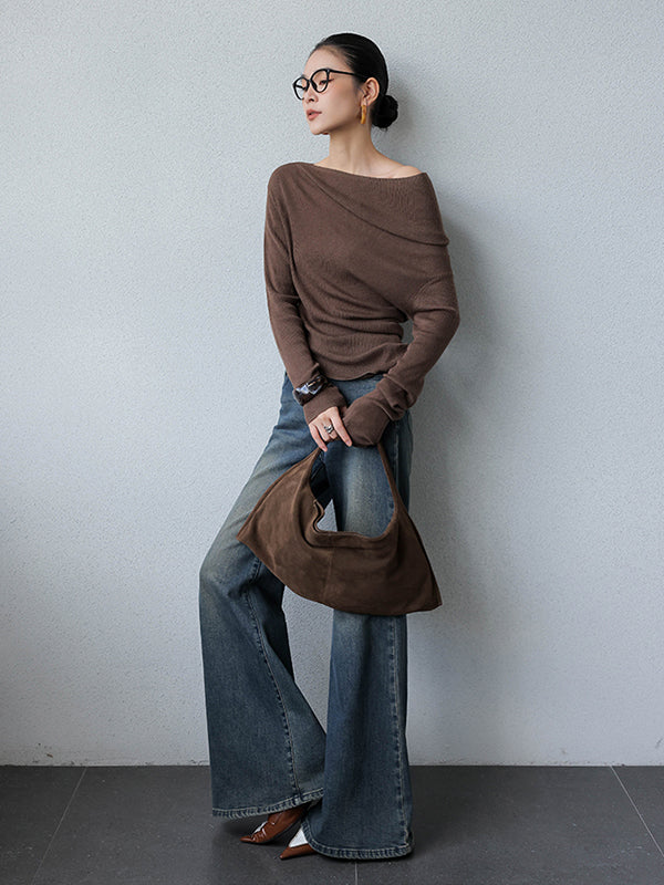 one shoulder asymmetric long sleeve top