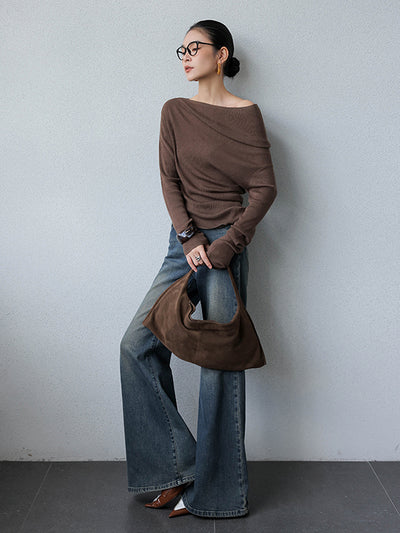 one shoulder asymmetric long sleeve top