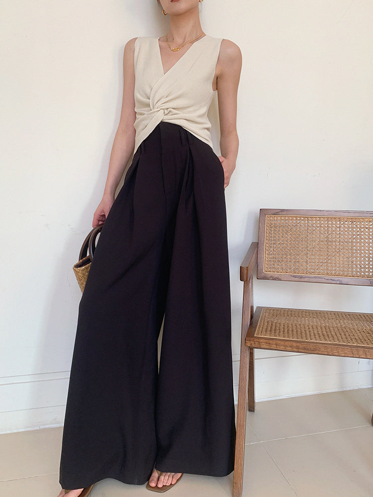 high waist slim wide black pants