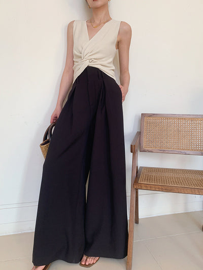 high waist slim wide black pants