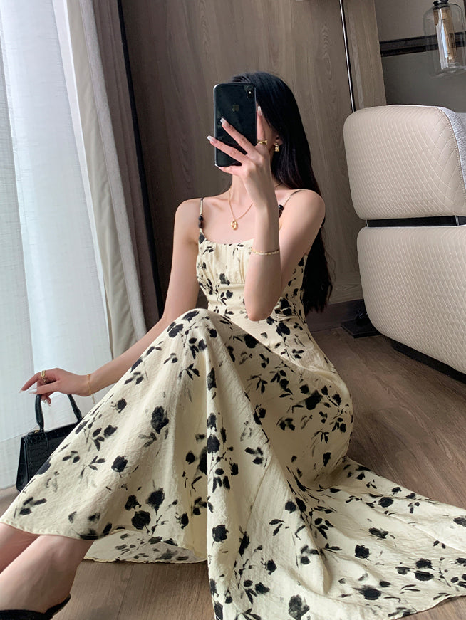 french flower camisole long one piece