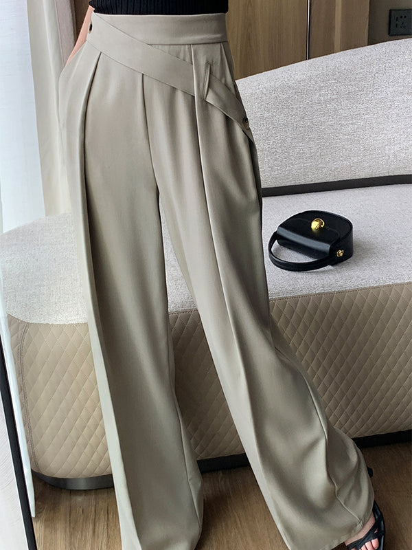 diagonal belt wide leg pants