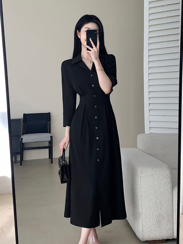 button shirt black long dress