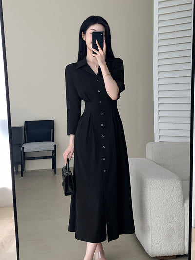 button shirt black long dress