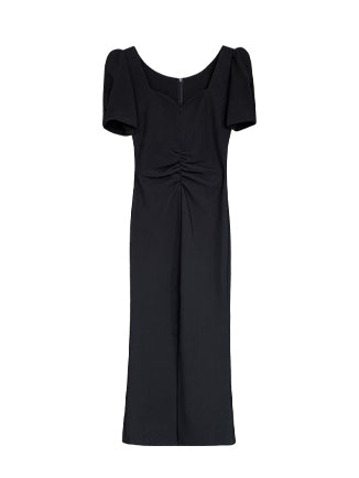 tight style slit square neck black dress