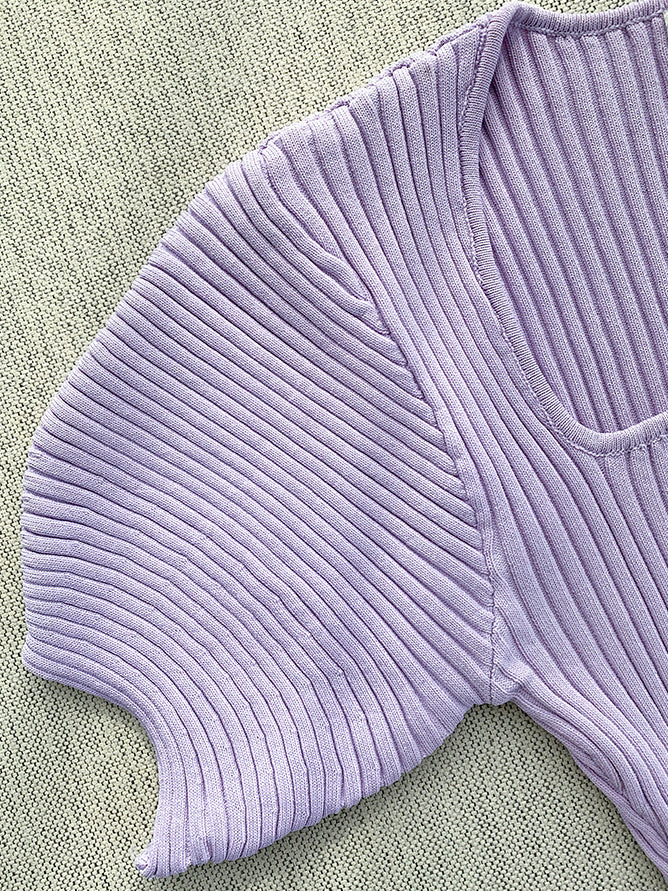 light purple square neck puff sleeve knit tops