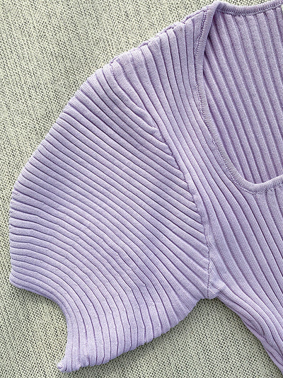 light purple square neck puff sleeve knit tops