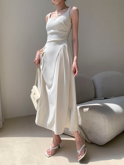 square neck slim fit a line long dress