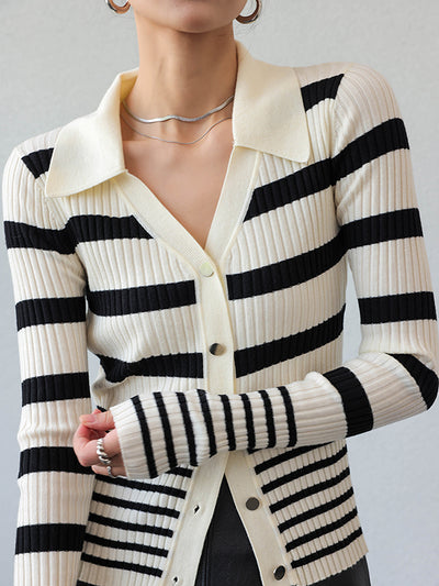 stripe long sleeve v neck sweater
