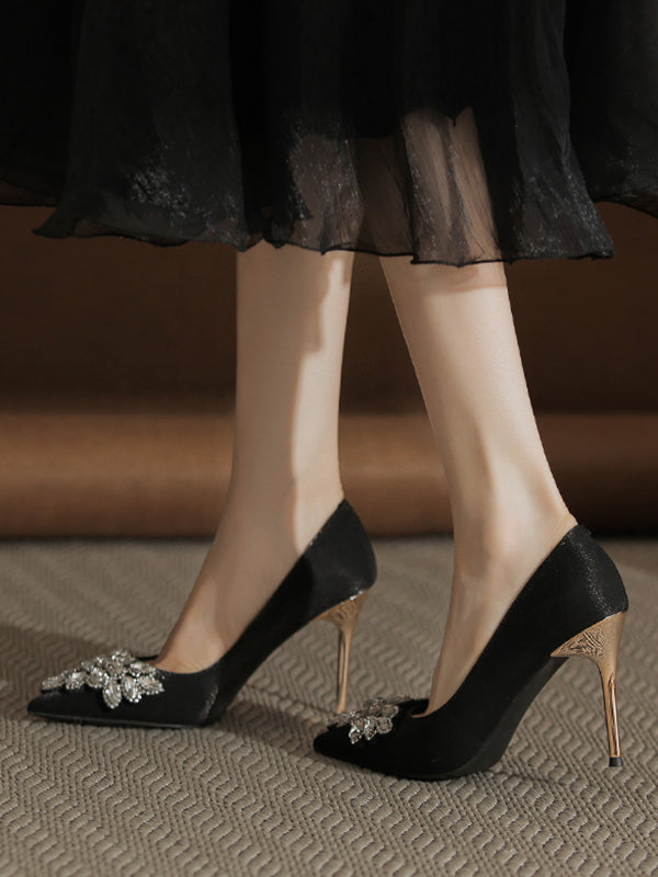pointed toe bijou high heel pumps