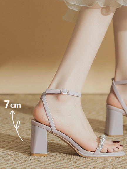 pearl bijou chunky heel sandals