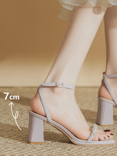 pearl bijou chunky heel sandals