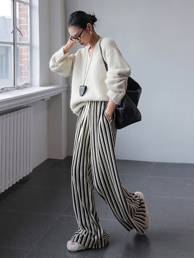 stripe wide straight pants