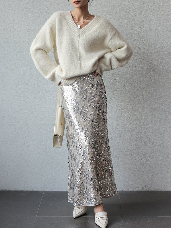 high end sequin long tight skirt