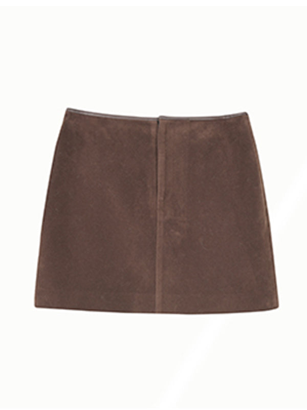 high waist slim a line brown skirt