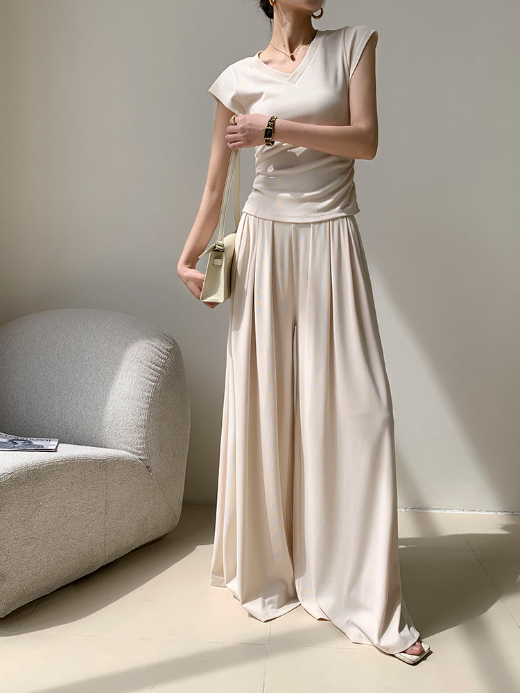 high waist smooth wide long pants